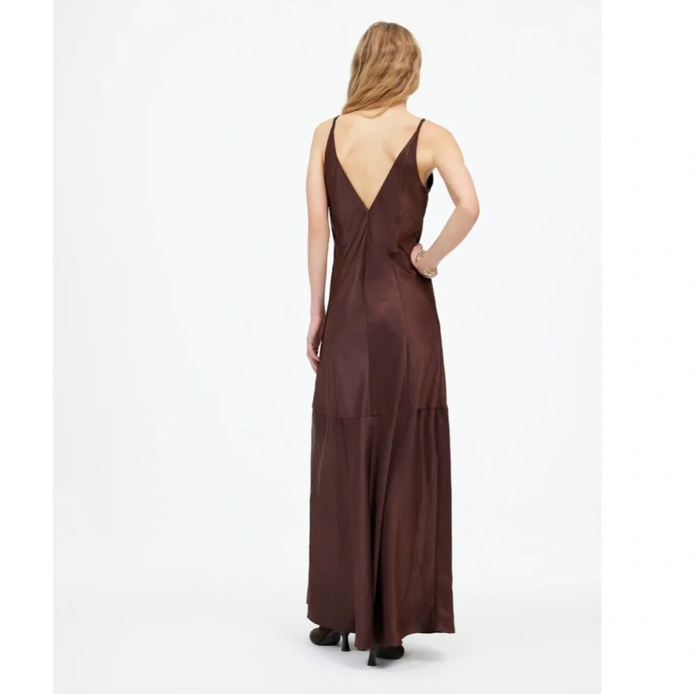 NWT Madewell Satin Sleeveless Maxi Slip Dress in Dark Carob - Picture 2 of 8